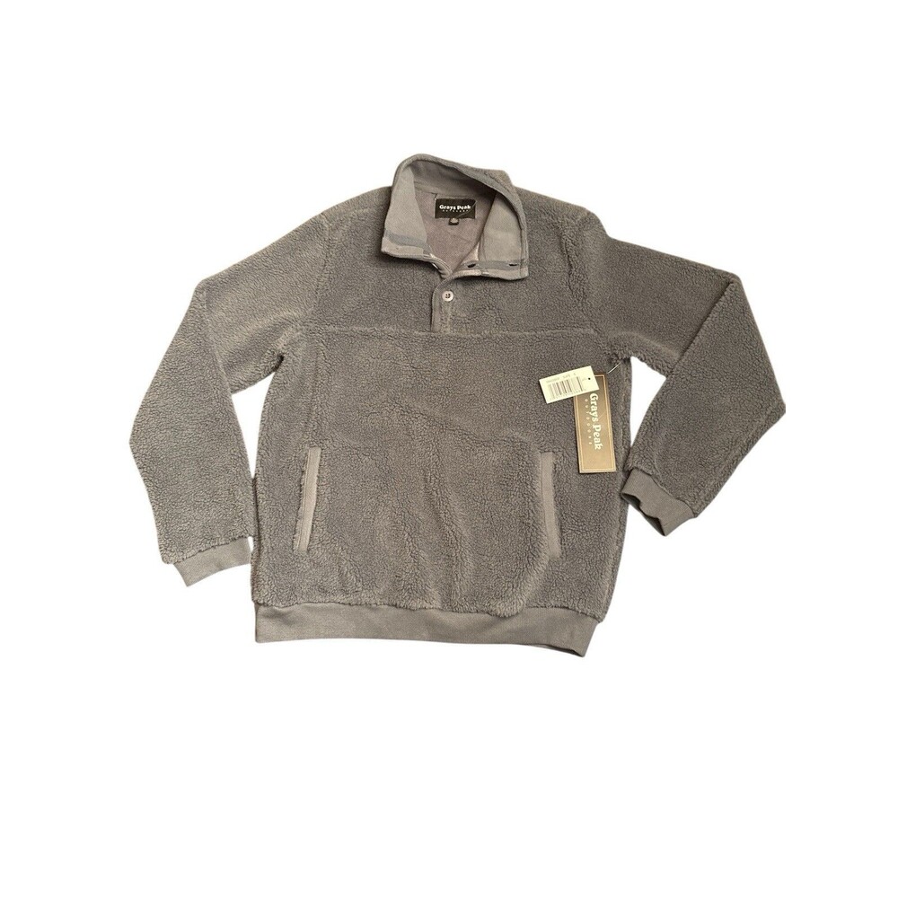 Grays Peak Outdoors Men's  Slate 1/4 Button Pullover Fuzzy Fleece Size S NWT